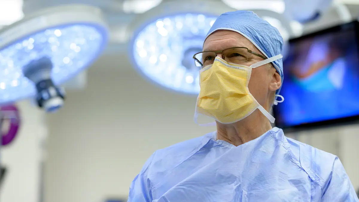 New York City colorectal surgeon Dr. Philip Paty is dressed for surgery in an MSK operating room. 