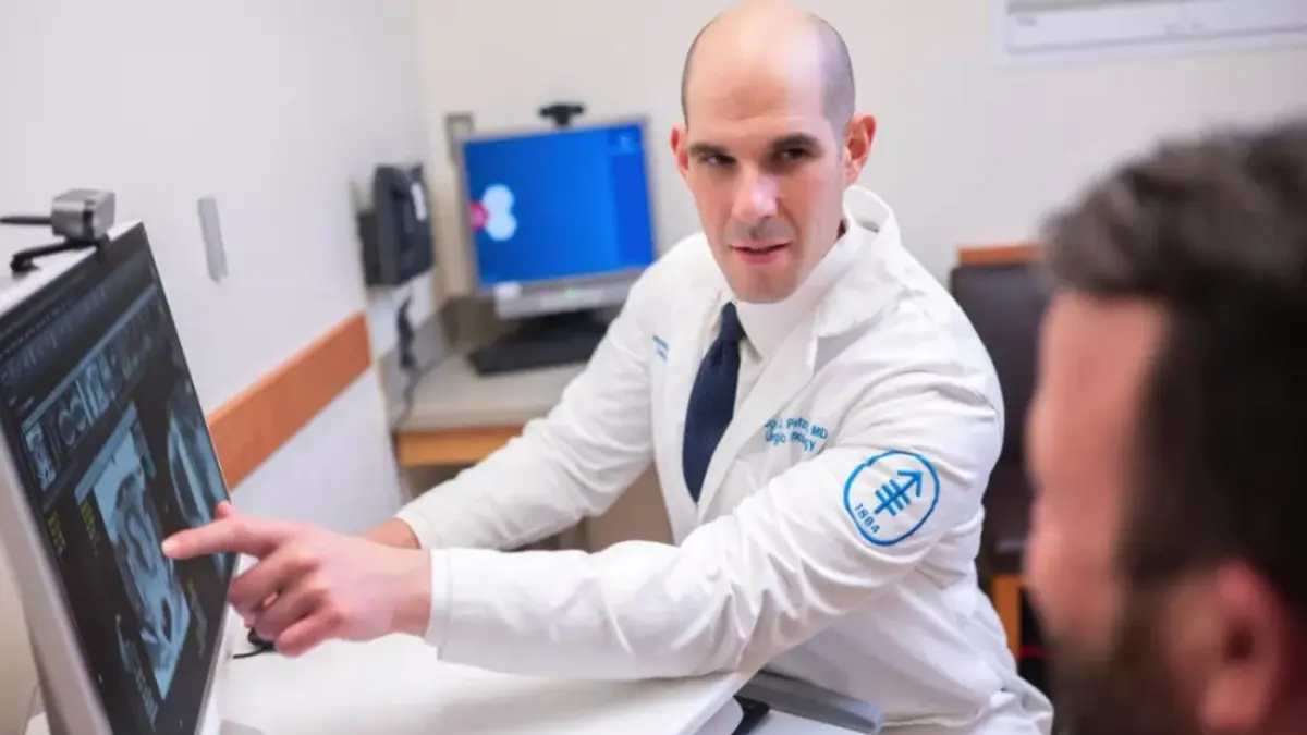 Dr. Pietzak looking at a screen