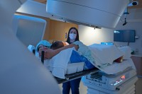 Patient receiving SBRT-type radiation treatment.