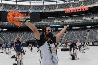 Participants rode at Cycle for Survival’s first ever socially distant outdoor ride at MetLife Stadium in New Jersey. 