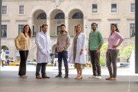 (Left to right) Sascha Roth, Luis Diaz, Imtiaz Hussain, Andrea Cercek, Avery Holmes, and Nisha Varughese.