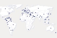 map showing more than 70 global points of origin for patients who travel to MSK