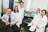 Staff involved in implementing the new technology for diagnosing gene mutations in tumors include (from left) Marc Ladanyi, Angela Marchetti, Chris Lau, Laetitia Borsu, and Khedoudja Nafa.