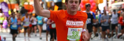 Physician-scientist Marcel van den Brink running the 2008 New York City marathon