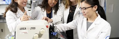 Investigators Lea Moukarzel, Kimberly Dessources, Britta Weigelt, and Sarah Kim in the lab.