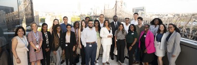 Students in the 2023 Summer Pipeline Program with Dr. Anoushka Afonso, Faculty Director for the program (front row, 6th from right), and Leticia Mercado, Associate Director of MSK's Office of Health Equity (far right).