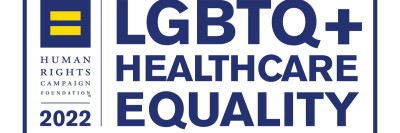 Graphic text that reads Healthcare Equity Index LGBTQ+ Healthcare Equality Leader