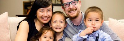 Ying Liu, with her husband, Bryan, and children (left to right), Cameron, Ethan, and Oliver