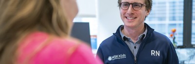 Clinical trials nurse Noah Axe works in pediatrics caring for patients with Sarcoma, Neuro-Oncology, and also long-term follow up for clinical trials.  