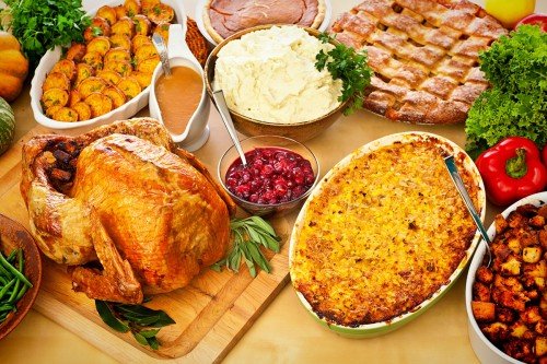 Table with Thanksgiving dinner