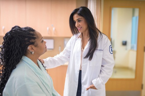 Komal Jhaveri, MD, FACP, Breast Medical Oncologist, with an MSK patient.
