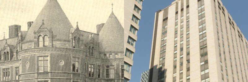 The original New York Cancer Hospital (left) and our current hospital on East 68th Street.